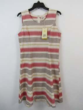 NWT Mata Traders Medium Cotton Striped Sleeveless Tank Dress White Red Muted